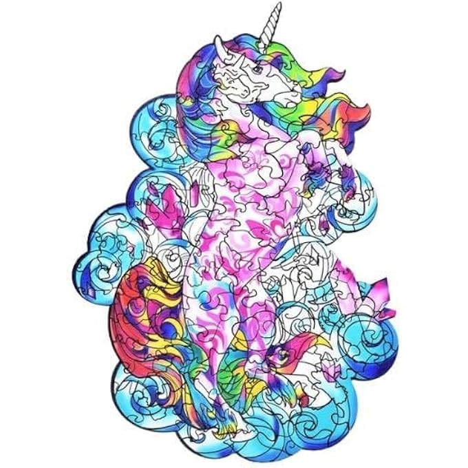 WOODEN JIGSAW PUZZLES, 3D WOODEN ANIMALS SHAPED PUZZLES, BEST GIFT FOR ADULTS AND KIDS DIY PUZZLE PIECE, COLORFUL UNIQUE SHAPED UNICORN PUZZLES A5-5.8 X 8.2 IN (A5-UNICORN) - Image 3
